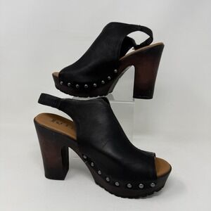 Korks Arden Women's  Size 6 Shoes Black Leather Slingback  Platform Heel Studs